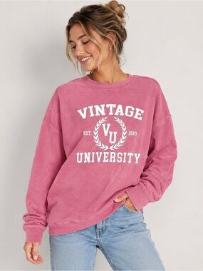Ocean Drive Vintage University Oversized Sweatshirt Pink L NWT